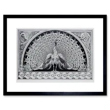 Painting Nouveau Graphic Ornate Peacock Plume Design Framed Art Print 12x16 Inch