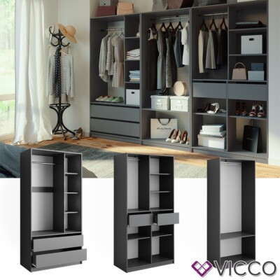 Kleiderschrank Elmo Anthrazit 100 x 200 cm Set mit 3 Teile Vicco