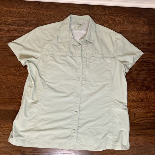 LL Bean Tropicwear Shirt Womens XL Short-Sleeve Button Up Mint Vented - Picture 1 of 10