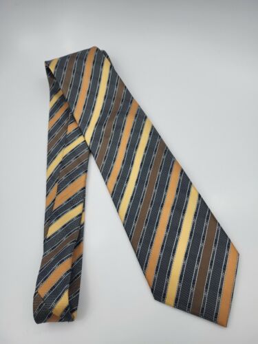 Bergamo New York Silk Tie Gray Brown Orange Yellow Stripe Men Necktie 58 x 3.5/8 - Picture 2 of 7