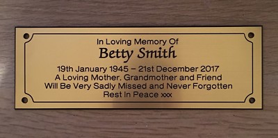 brass effect personalised engraved memorial bench plaque