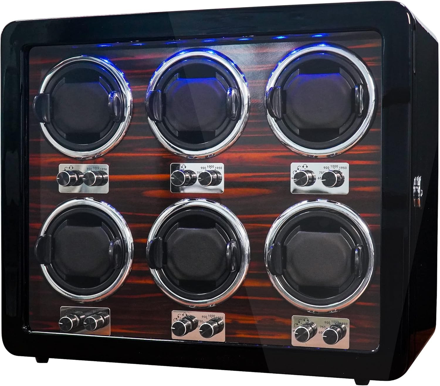 6 Watch Winders for Automatic Watches Wooden Rotating Watch Box 15 Rotation Mode