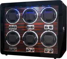 6 Watch Winders for Automatic Watches Wooden Rotating Watch Box 15 Rotation Mode
