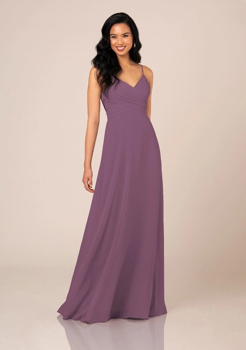 purple formal dress size 16 Wild Plum Gown V Neckline Chiffon Ruche Detail Runs Small Fits 14 YGroup_Alessandra-Maxi-Dress