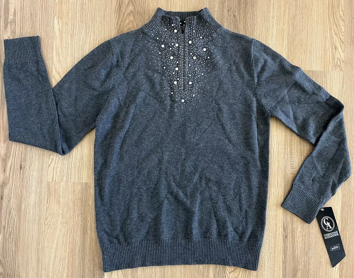Vintage Christine Alexander Gray Swarovski Crystal Sweater Size Small W/ Tags