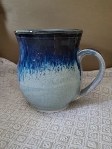 Vintage Studio Pottery Signed Blue Drip Glaze Mug