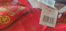 ELAINE GOLD Red White Gold Scarf  Rectangle 52" x 11" NEW WITH TAG