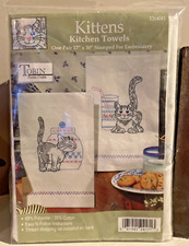 New Sealed Tobin Stamped for Embroidery Kitchen Towels 17"X30" 2/Pkg-Kittens