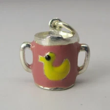 Sterling Silver PINK SIPPY CUP Baby Shower Gift CHARM Gender Reveal DUCK Cute!