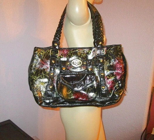 Bolso de mano de cuero iridiscente Sharif de colección + bolso cinturón charol brillante cartera de hombro años 80 Foto 2 de 4