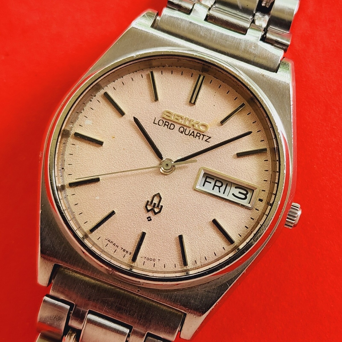 Seiko Lord Quartz Watch Vintage Textured Dial Day Date 7853