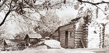 1950s Photo Print, President Abraham Lincoln New Salem Village Log Cabin 9x13