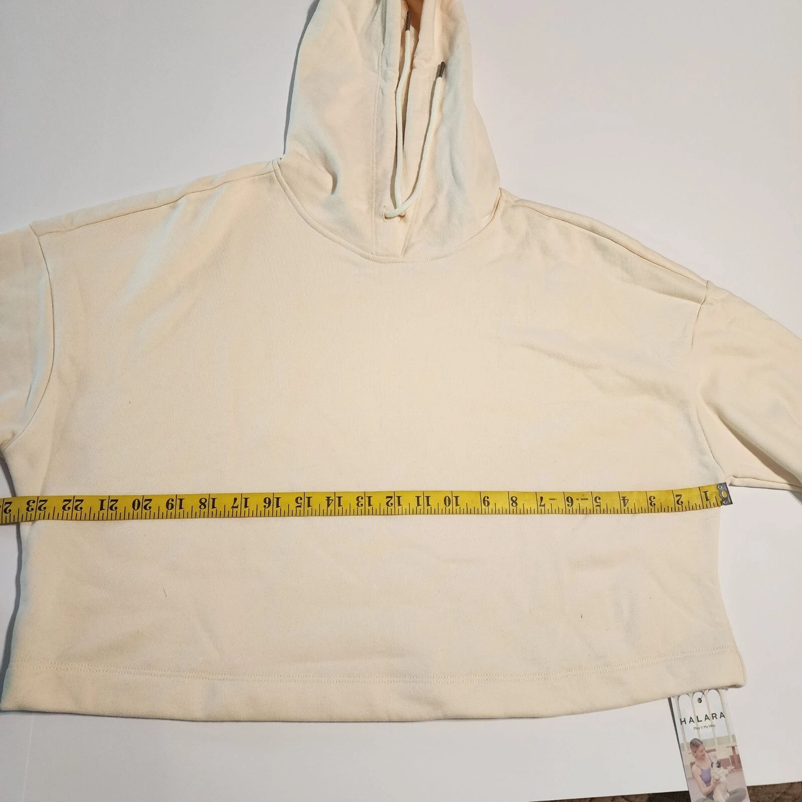 OFF WHITE Felpa con cappuccio Halara tg M donna spalle scoperte coulisse cropped panna