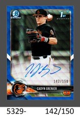 2018 BOWMAN CHROME DRAFT BLUE WAVE REFRACTOR AUTO CADYN GRENIER ORIOLES 142/150