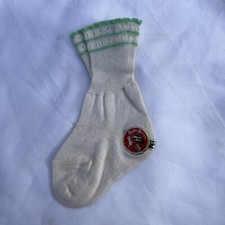 Vintage Buster Brown White With Green Trim Baby Cuff Cotton Socks Size 4 TAGS
