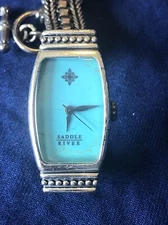 Saddle River Watch Women Silver Tone Blue Dial Toggle Closure New Battery 7.5"