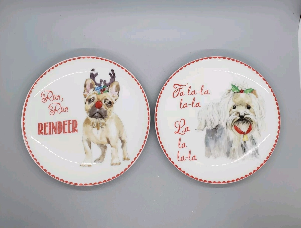 Pier Imports Christmas Dog Appetizer/Dessert Plates Set Of