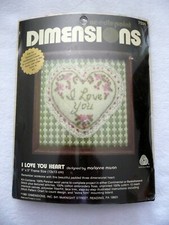 Vintage 1981 Dimensions "I Love You Heart" 7035 Needlepoint Kit  5" x 5"-Wool