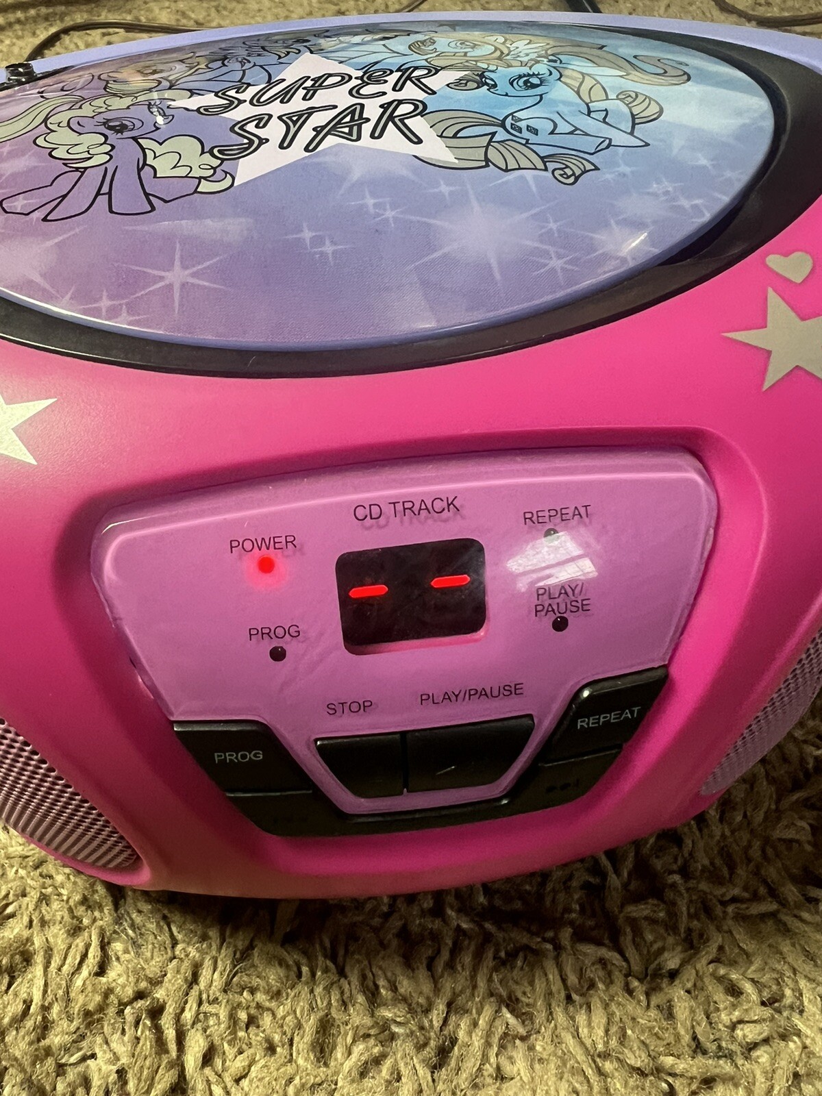 My Little Pony SuperStar Purple Pink Boombox Cd Player Am Fm Radio Tested Works