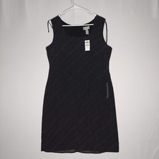 Vtg Old Navy Dress 12 Sleeveless Black Dots Stripe Chiffon Overlay Y2K NOS NEW