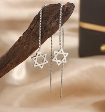 Star Of David Long Tassel Threader Earrings! Unique And Gorgeous! 