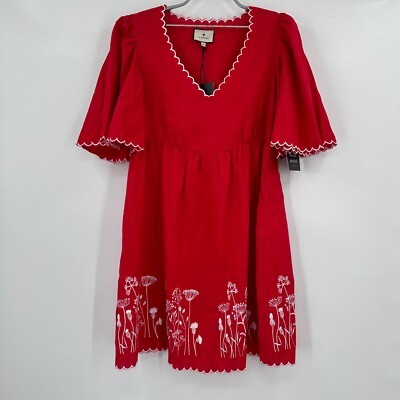 Tuckernuck Scarlett Red Embroidered Britton Mini Dress sz XS Linen Scallop  Hem * | eBay