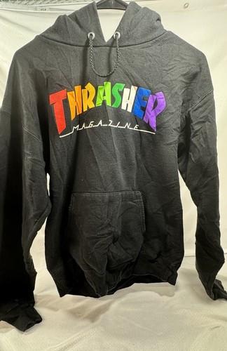Thrasher Rainbow Logo Hoodie Sweatshirt Adult Sz Sm Black Skateboarding - 第 1/6 張圖片