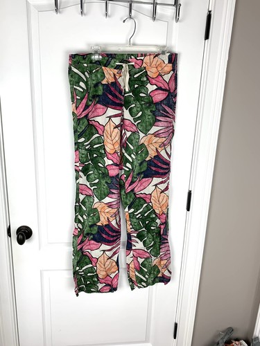 Tommy Bahama Womens Tropical Linen Pants Floral Hawaiian Tiki Drawstring Sz 8 - Picture 7 of 7