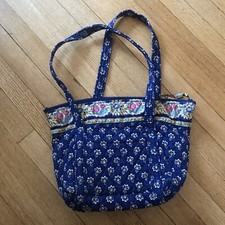 VERA BRADLEY Bolso Grande Bolsillos AZUL MARINO Mimi Maison Azul AMARILLO Floral 2004 Retirado