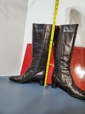 Salvatore Ferragamo GOLETTE Knee High Boots 7.5 B Black NERO CALF Leather Zip