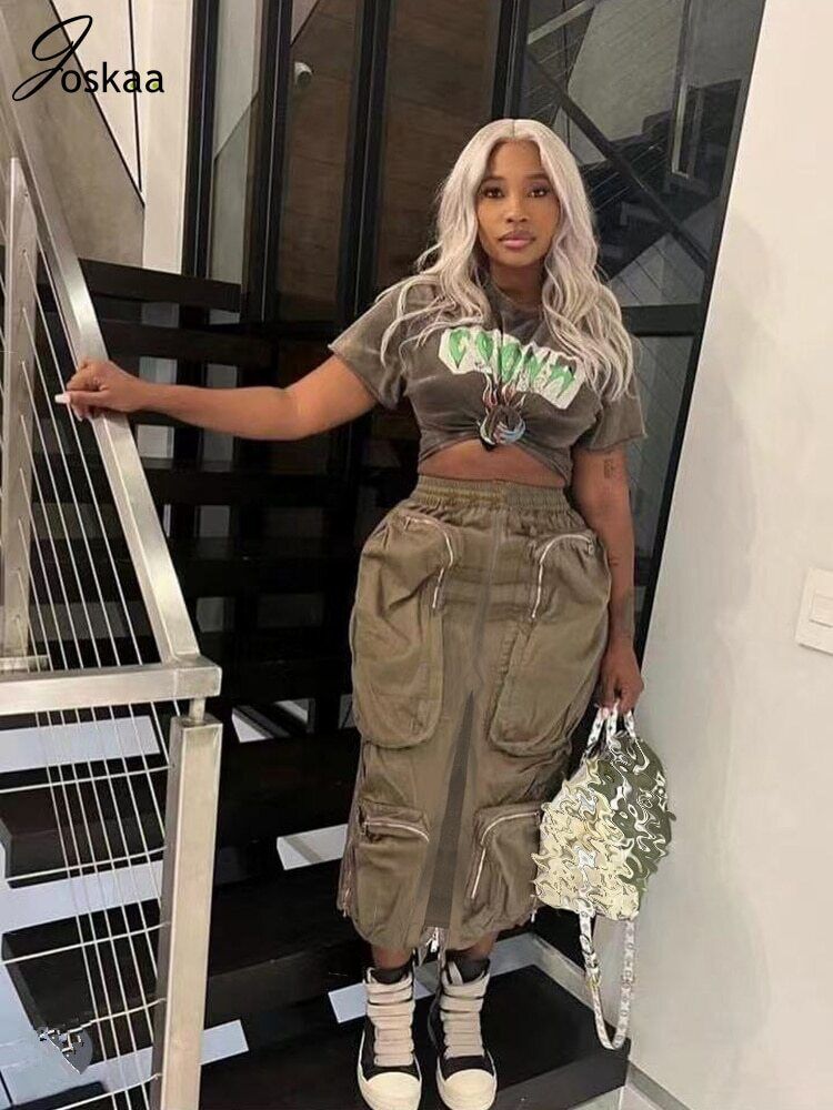 Cargo Skirt Women Casual Zipper Loose High Waist Long Skirt Cargo Skirt Women Casual Zipper Loose High Waist Long Skirt