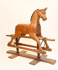 Antique Rocking Horse Carved Wood 1930 Childrens Toys