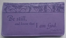 NEW Women's Christian BE STILL KNOW I'M GOD Purple LUX LEATHER CHECKBOOK COVER