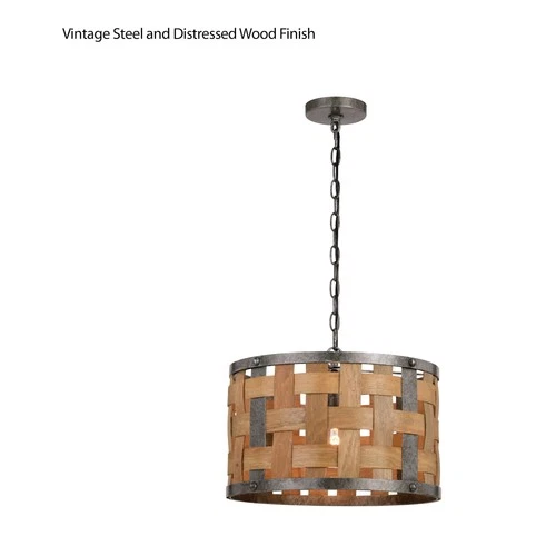 Vaxcel Lighting P0363 Norwood 16"W Pendant - Vintage Steel / Distressed Wood - Picture 5 of 12