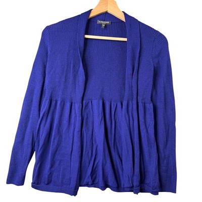 Eileen Fisher Petite Small Royal Blue 100% Wool Ribbed Open Front Cardigan