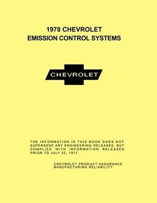 1978 Chevrolet Emission Control System Shop Manual Vacuum Diagram Repair Service