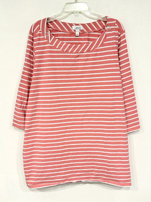 Denim & Co. Essentials Jersey Top Plus Size 5X Striped Pink Boat Neck A376908