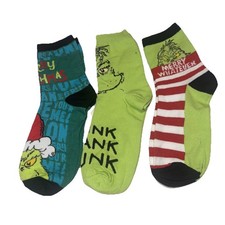 The Grinch Crew Socks Mens 3 Pairs Shoe Size 8-12 How The Grinch Stole Christmas