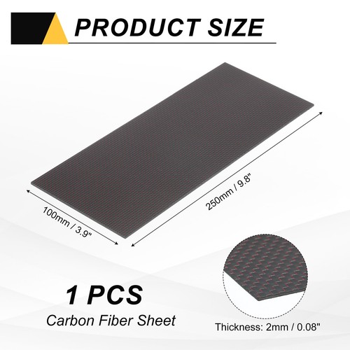 1 Pcs 3K Carbon Fiber Sheet 250x100x2mm Board with Red Metallic Threads - Afbeelding 2 van 5
