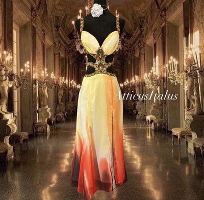 Vintage Y2K yellow ombre beaded cut-out gown dress | eBay