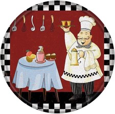 Round Rustic Plaque Chef and Delicacy Tin Metal Signs Home D cor 8x8
