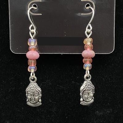 Handmade Buddha & Light Pink Bead Earrings by Neanie-Bot