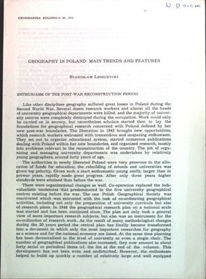 Geography in Poland: Main Trends and Features. Leszczycki, Stanislaw: