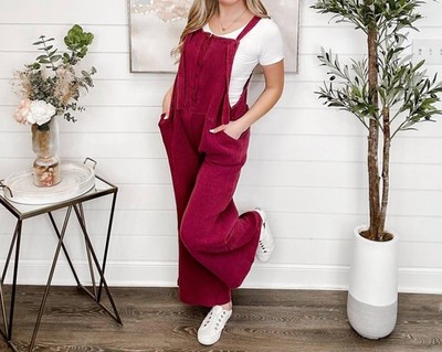 White Birch Let's Do This Cotton Wide-Leg Overalls Size 2X