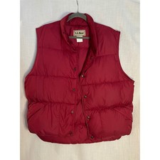 LL Bean Vintage Down Puffer Vest Red Snap Front Quilted Gilet Mens Large