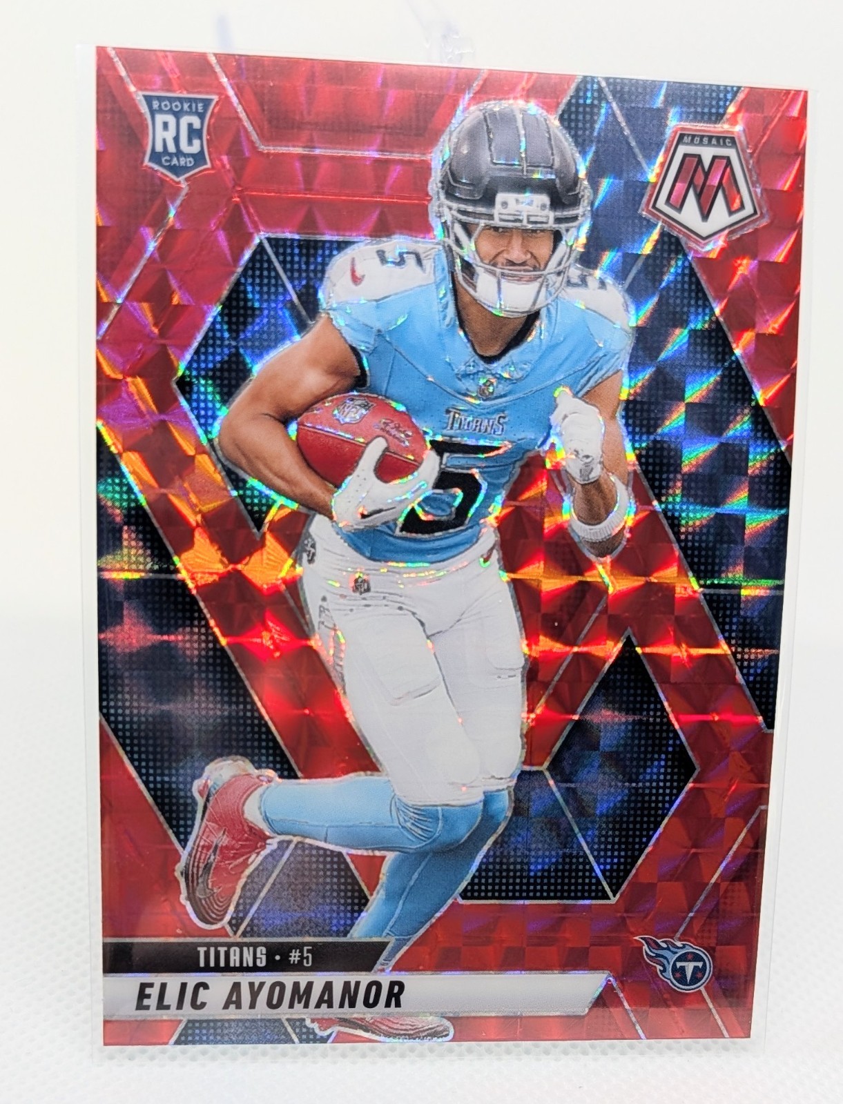 2025 Panini Mosaic Football, Elic Ayomanor, # 333, Red Prizm SP, Titans