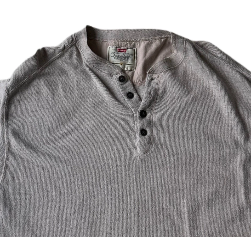 Levi’s Men’s L Henley Shirt Gray Short Sleeve Casual Cotton Button Front Top - Image 2 of 4