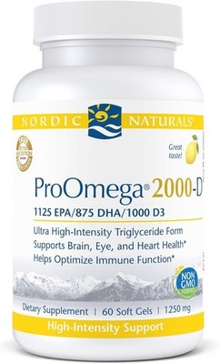Nordic Naturals ProOmega 2000-D Lemon 2150mg 1000 IU D3 Heart Brain - 60ct