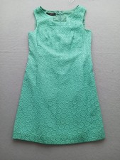 Nine West Women's Dress A-line Knee Length 8 Green Geometric Sleeveless