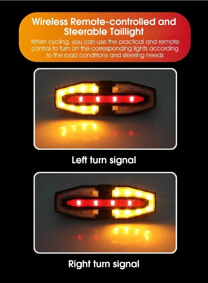 LED Fahrrad Rücklicht Blinker mit Fernbedienung 5 Lichtmodi Warnung - Bild 4 von 4